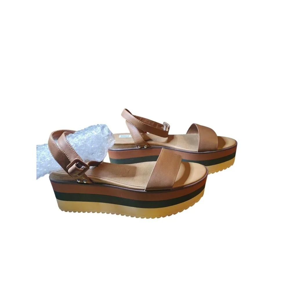 Steve Madden Platform Sandals Leather Women's Size 9.5M Tan Multicolor